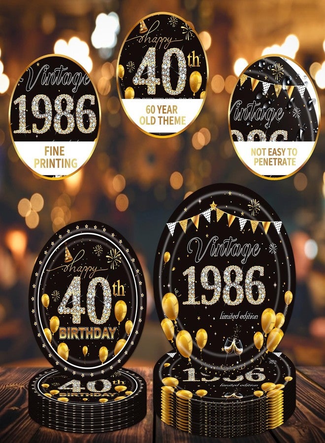 refavor 40th Birthday Decorations Tableware for Men Woman, 96PCS 40th 1986 Birthday Plates and Napkins Set, Over the Hill Cheers to 40 Years Party Plates Forks Supplies - Image 3